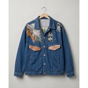 Joujou 2 Vintage Native‎ American Beaded Denim Jacket 80's Blue Cotton Size M/L
